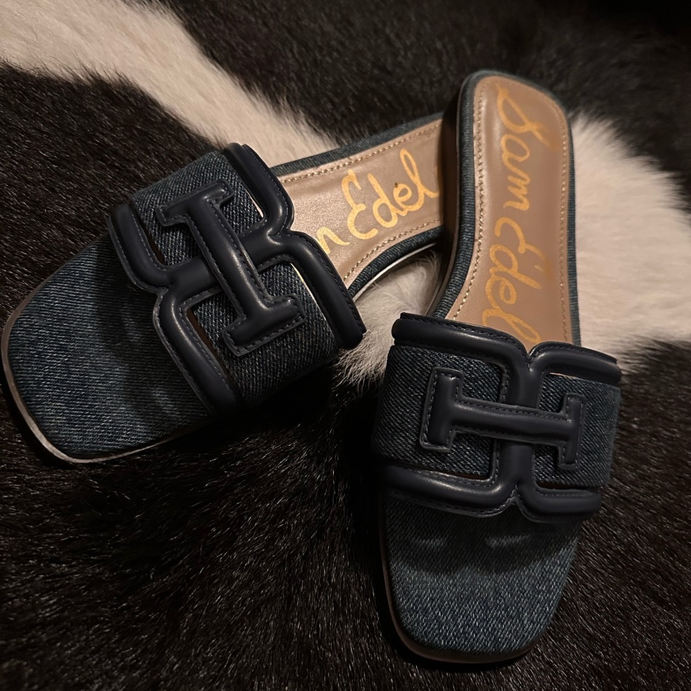 Sam Edelman Navy Denim Slide Sandals